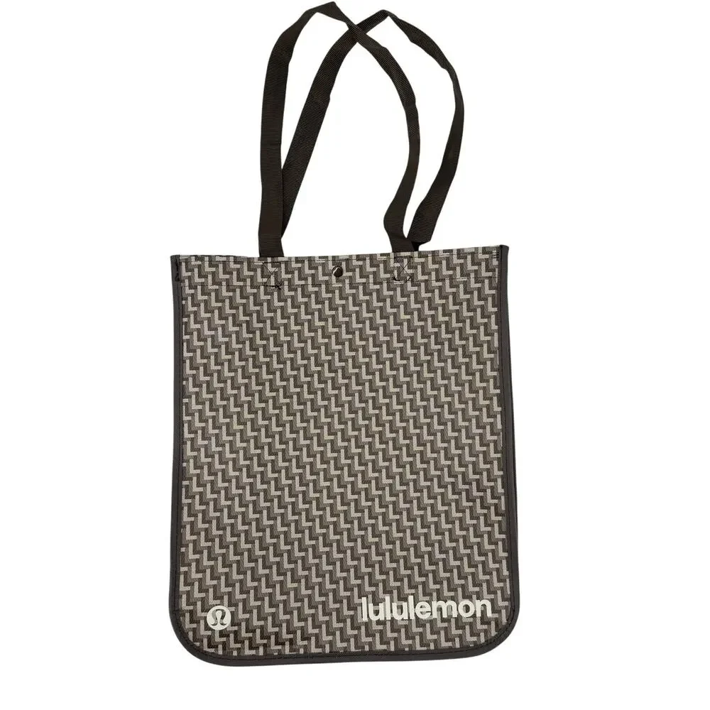Lululemon Brown Monogram Reusable Shopping Tote Bag 15 X 14 Snap